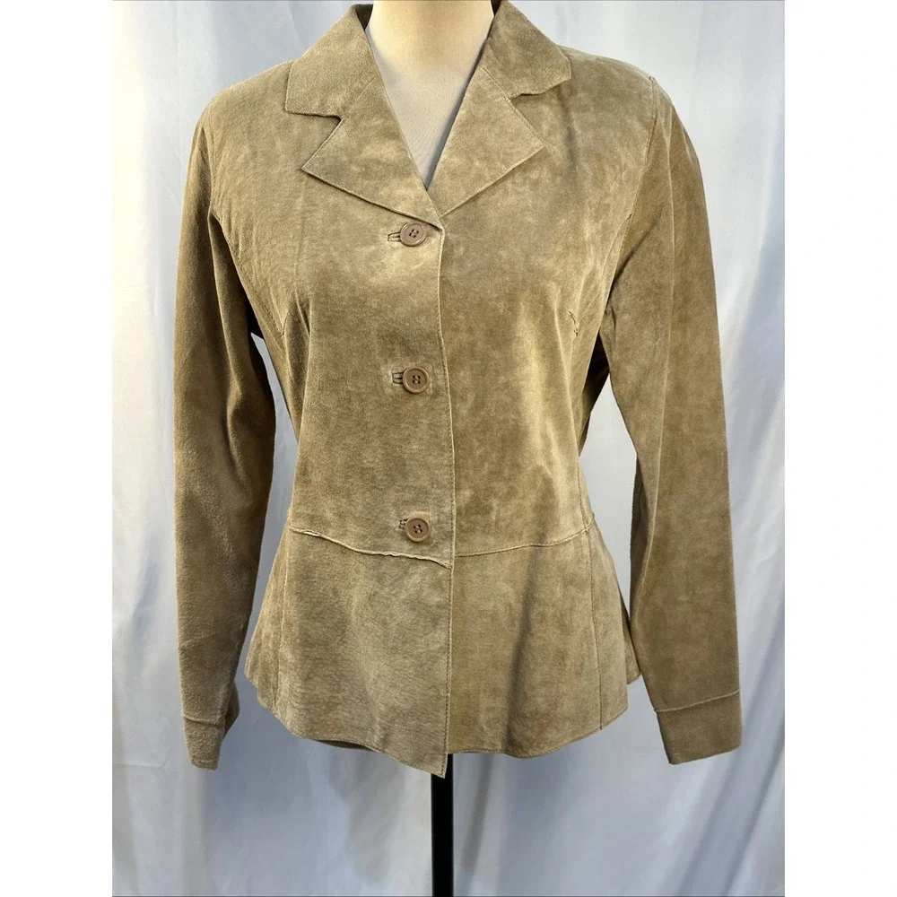 VTG Brandon Thomas Luxury Women's 100% Leather Jacket Suede Sz‎ M BTan Button up